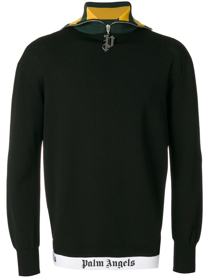 Palm Angels - Logo Trim Zip Jumper - Men - Cotton/polyamide/spandex/elastane/rayon - M, Black, Cotton/polyamide/spandex/elastane/rayon