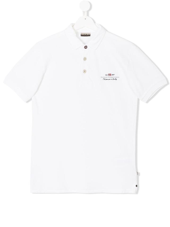Napapjiri Kids Teen Logo Printed Polo Shirt - White