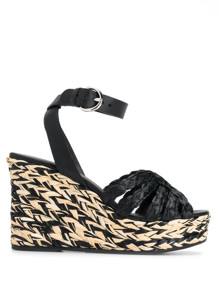 Prada Braided Wedge Sandals - Black