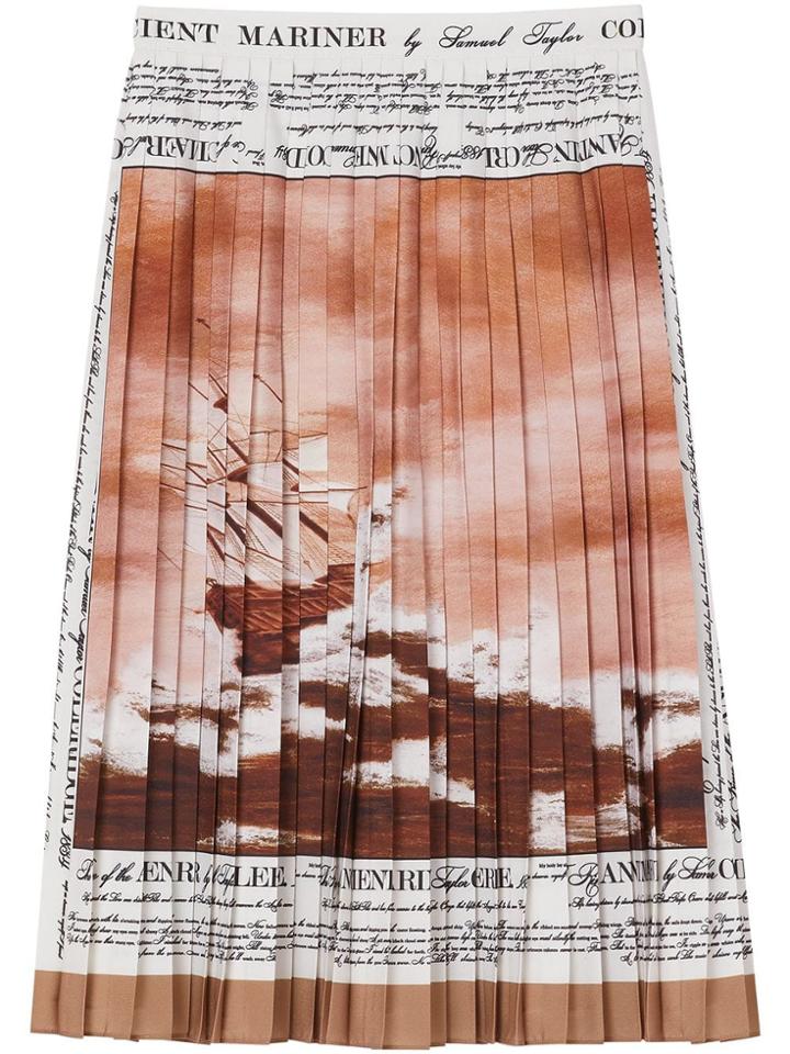 Burberry Mariner Print Pleated Cady Skirt - Brown