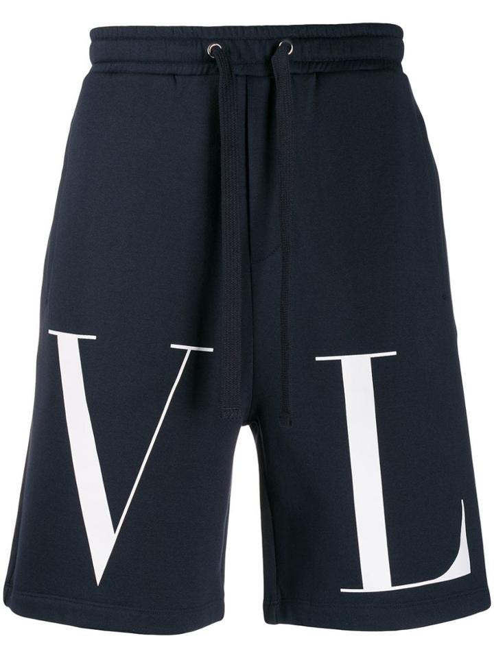 Valentino Contrast Logo Print Track Shorts - Blue