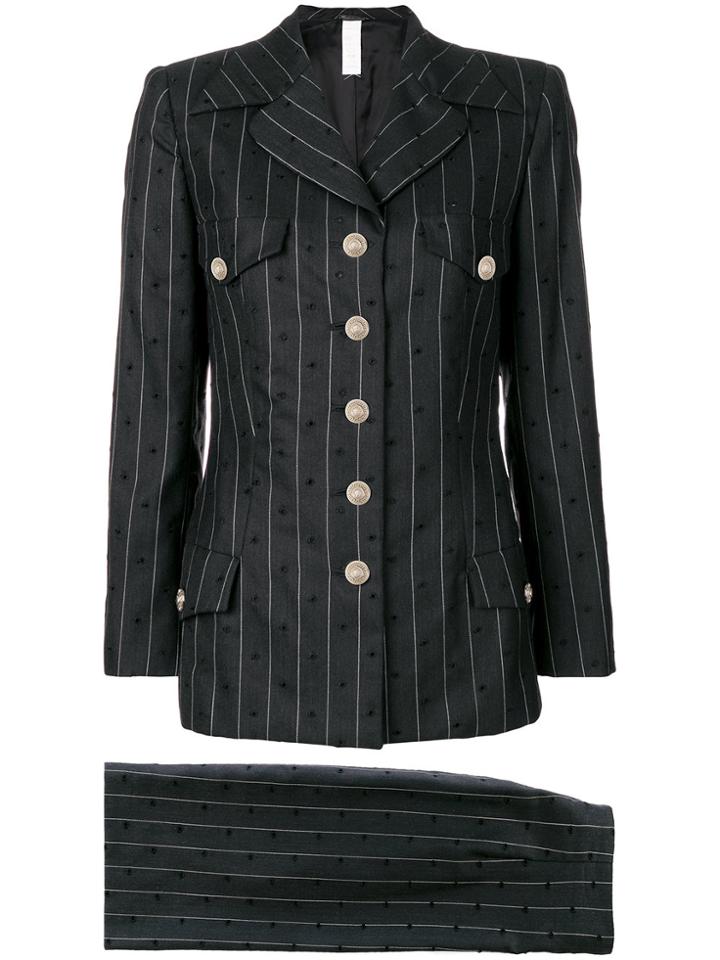 Versace Vintage Pinstripe Pontelle Skirt Suit - Black