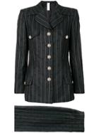 Versace Vintage Pinstripe Pontelle Skirt Suit - Black