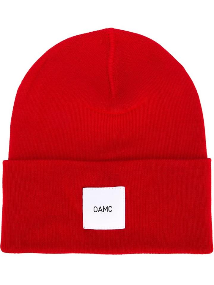 Oamc Logo Patch Beanie, Men's, Red, Cotton