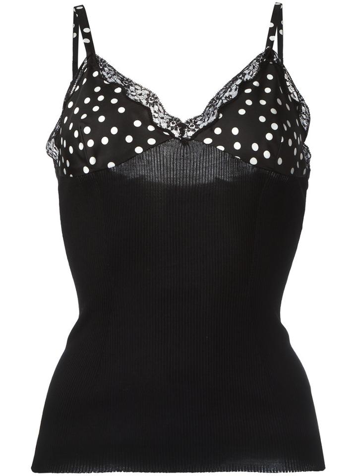 Dolce & Gabbana Polka Dot Detail Vest Top, Women's, Size: 42, Black, Silk/cotton/polyamide