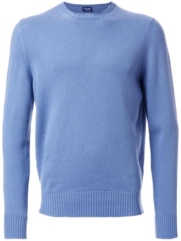 Drumohr Crew Neck Jumper, Men's, Size: 48, Blue, Cashmere
