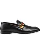 Gucci Leather Loafer With Gg Web - Black
