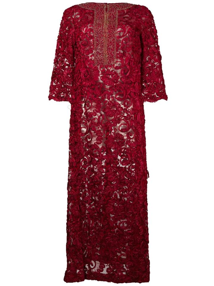 William Vintage Embroidered Flared Maxi Dress