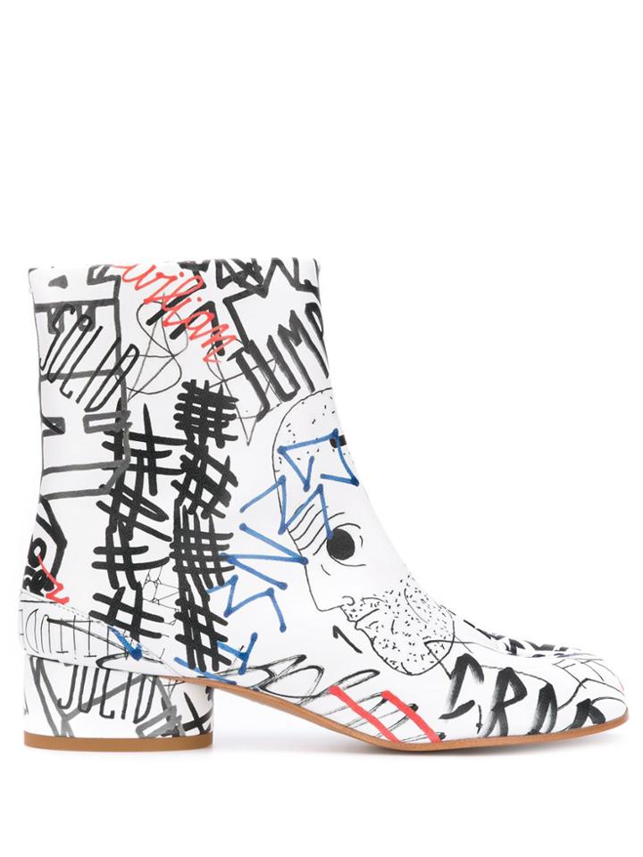 Maison Margiela Tabi Graffiti-print Boots - White