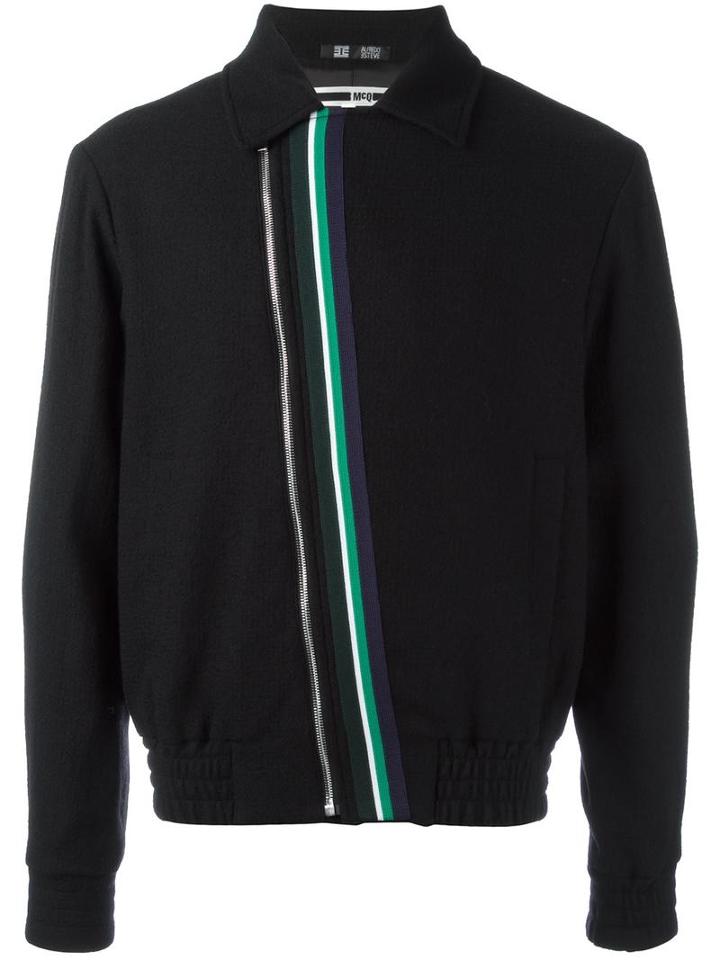 Mcq Alexander Mcqueen Striped Detail Bomber Jacket, Men's, Size: 48, Black, Viscose/wool