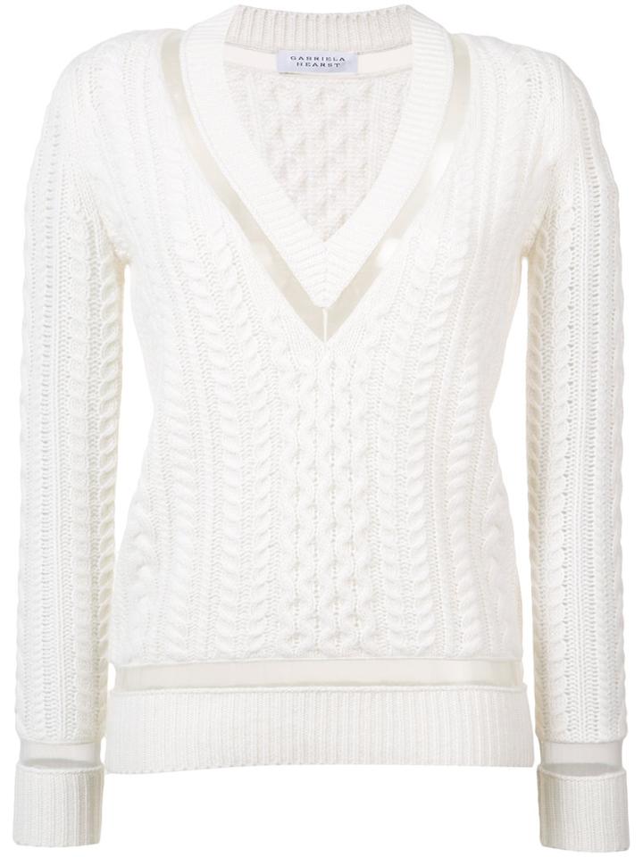 Gabriela Hearst Braided Detail V Neck Jumper, Women's, Size: Xs, White, Cashmere
