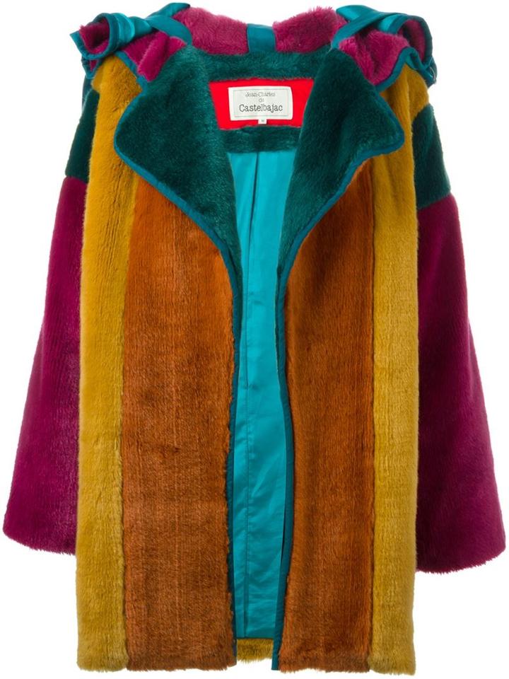 Jc De Castelbajac Vintage Colour Block Faux Fur Coat