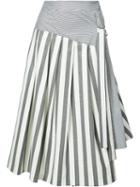 Christian Siriano - Flared Stripe Skirt - Women - Silk/cotton/spandex/elastane - 8, White, Silk/cotton/spandex/elastane