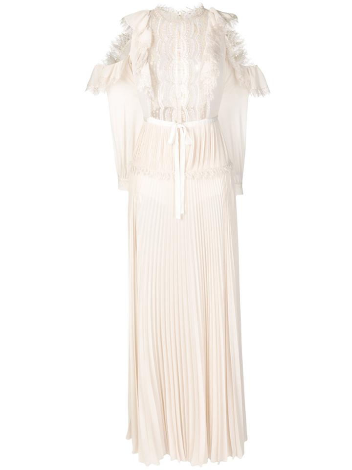 Elisabetta Franchi Off-shoulder Ruffle Evening Dress - Nude & Neutrals