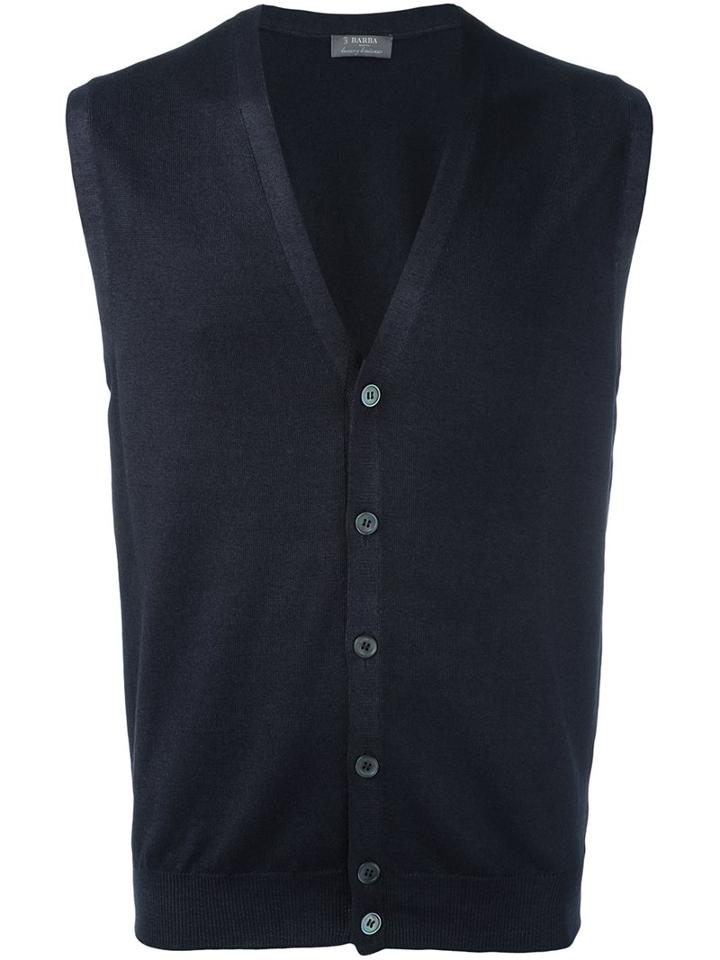 Barba V-neck Knit Vest, Men's, Size: 54, Blue, Cotton