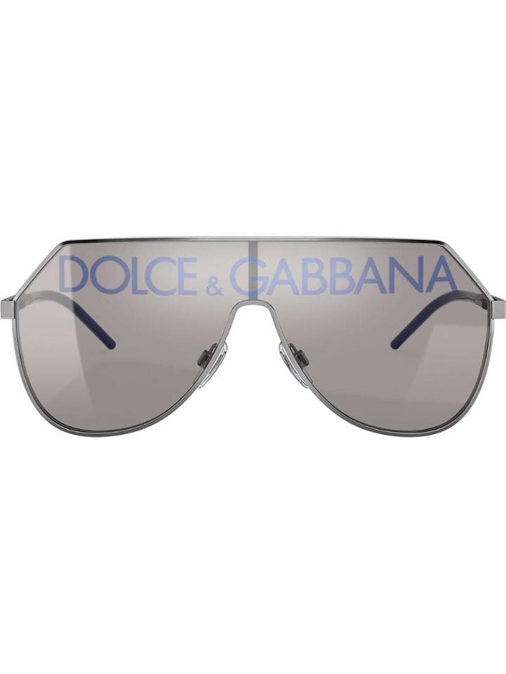 Dolce & Gabbana Eyewear Logo Print Aviator Sunglasses - Silver