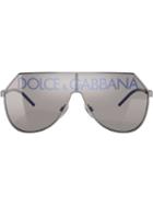 Dolce & Gabbana Eyewear Logo Print Aviator Sunglasses - Silver