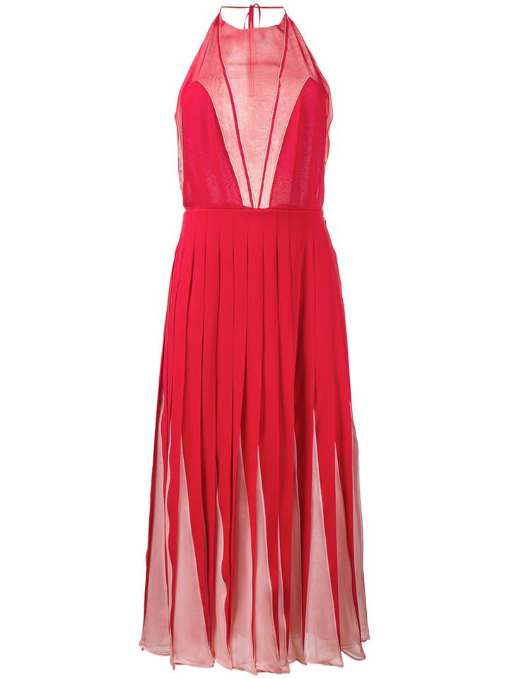 Valentino - Backless Dress With Pleated Mid-length Skirt - Women - Silk - 40, Red, Silk