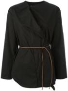 Fabiana Filippi Belted Wrap Shirt, Women's, Size: 46, Black, Cotton/spandex/elastane