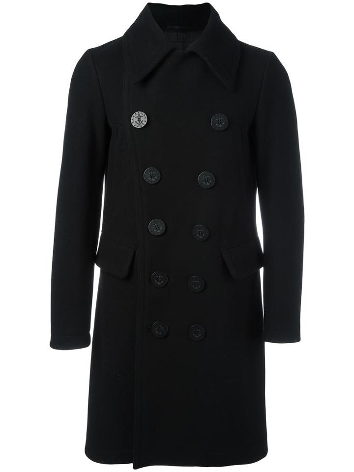 Dsquared2 Long Peacoat, Men's, Size: 52, Black, Virgin Wool/polyamide/polyester/cotton