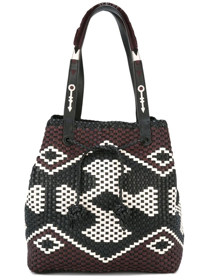 Tory Burch Interlaced Bucket Tote, Women's, Black, Leather