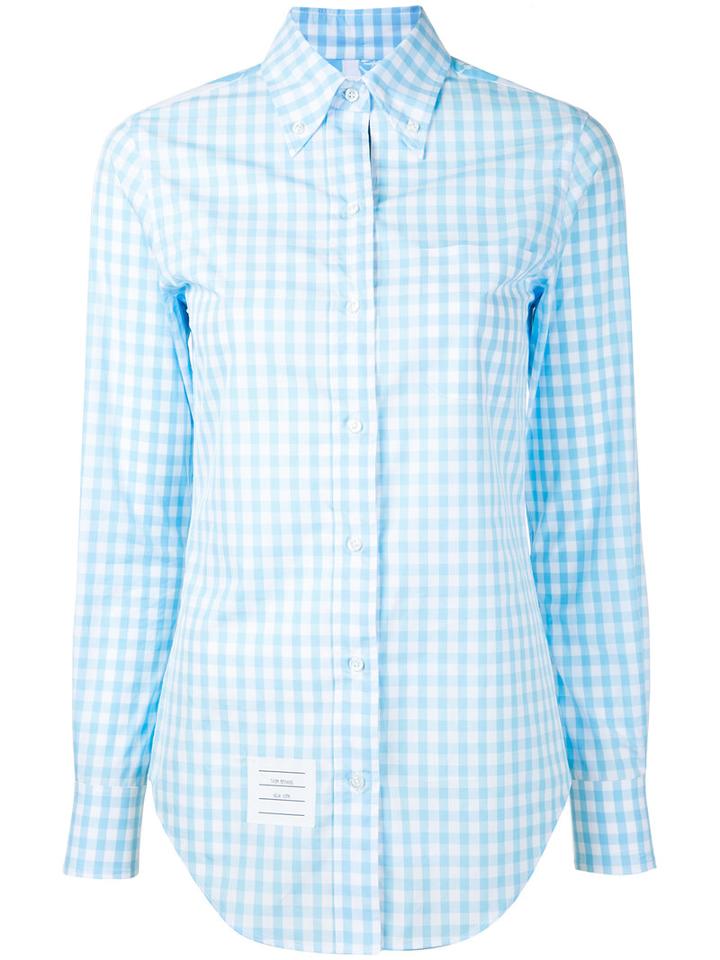 Thom Browne - Gingham And Floral-print Shirt - Women - Cotton - 42, Blue, Cotton