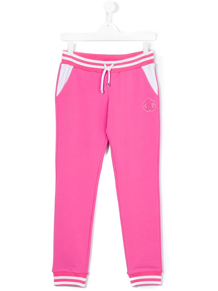 Roberto Cavalli Kids - Striped Trim Track Pants - Kids - Cotton/spandex/elastane - 16 Yrs, Pink/purple