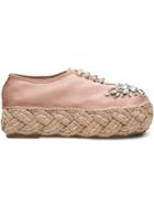 Miu Miu Crystal Embellished Platform Espadrilles - Nude & Neutrals
