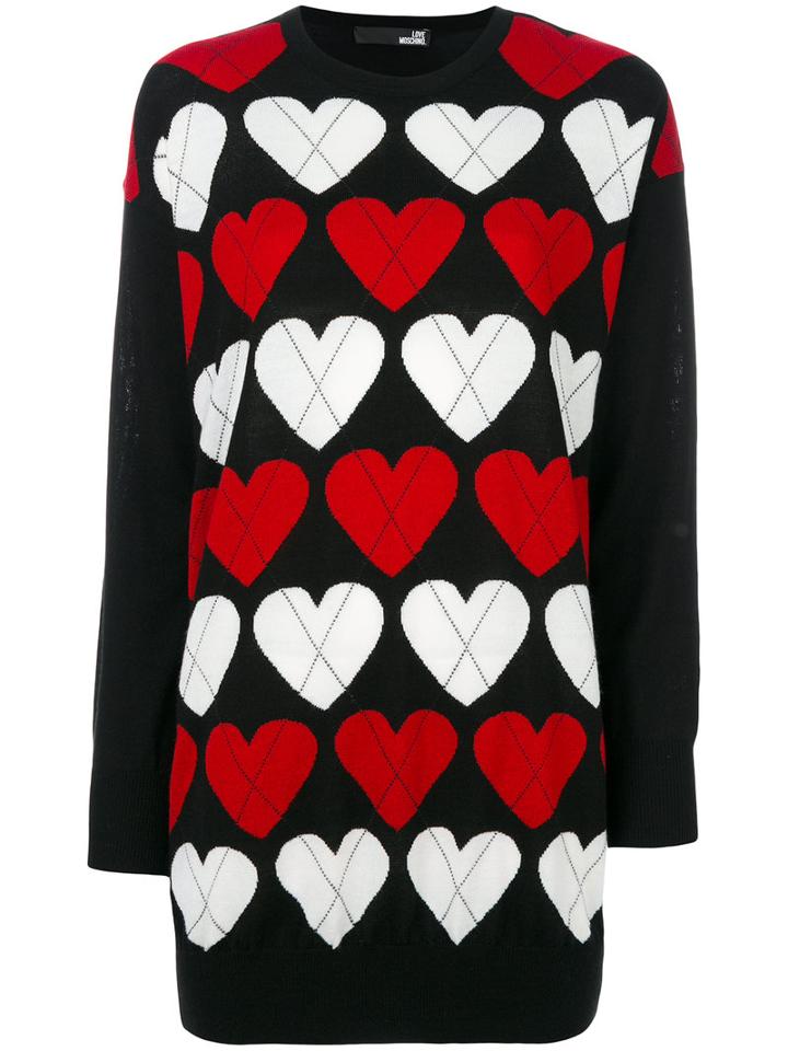 Love Moschino - Heart Patterned Jumper - Women - Acrylic/wool - 38, Black, Acrylic/wool