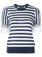 Dolce & Gabbana Striped Lace T-shirt, Women's, Size: 42, White, Cashmere/silk/cotton/polyamide