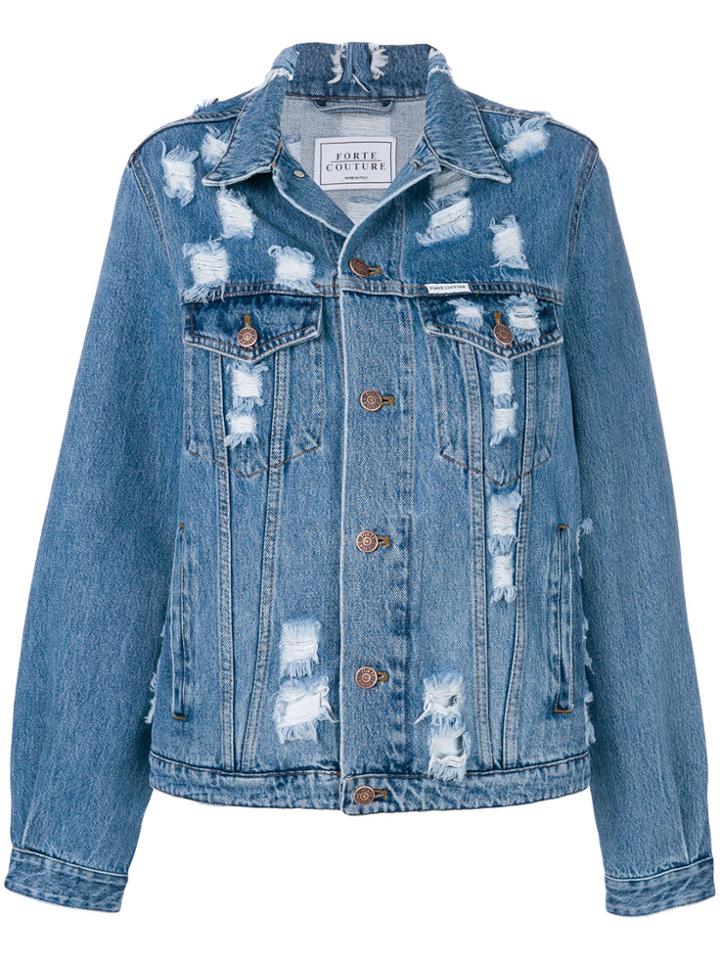 Forte Dei Marmi Couture Embroidered Distressed Denim Jacket - Blue