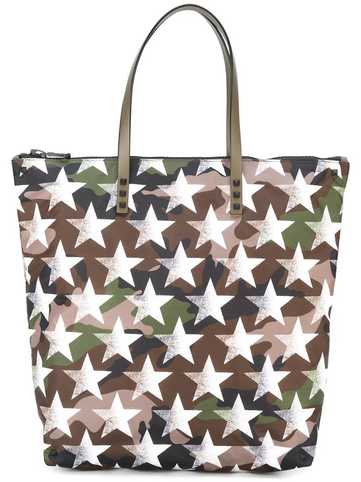 Valentino Valentino Garavani Rockstud Camustars Tote, Men's, Green, Polyester/leather