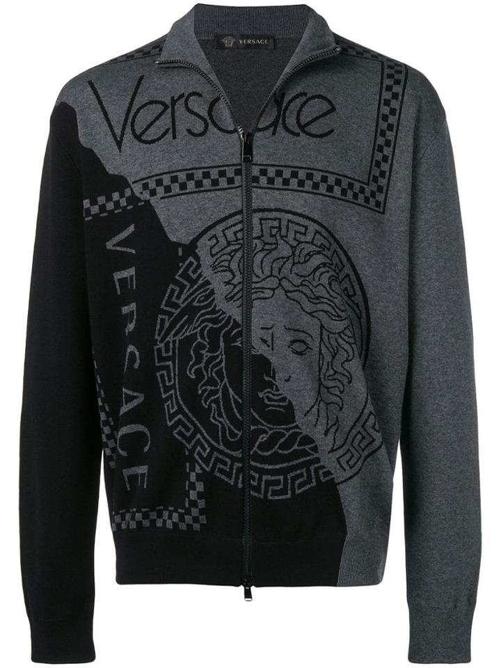 Versace Logo Zipped Sweater - Grey