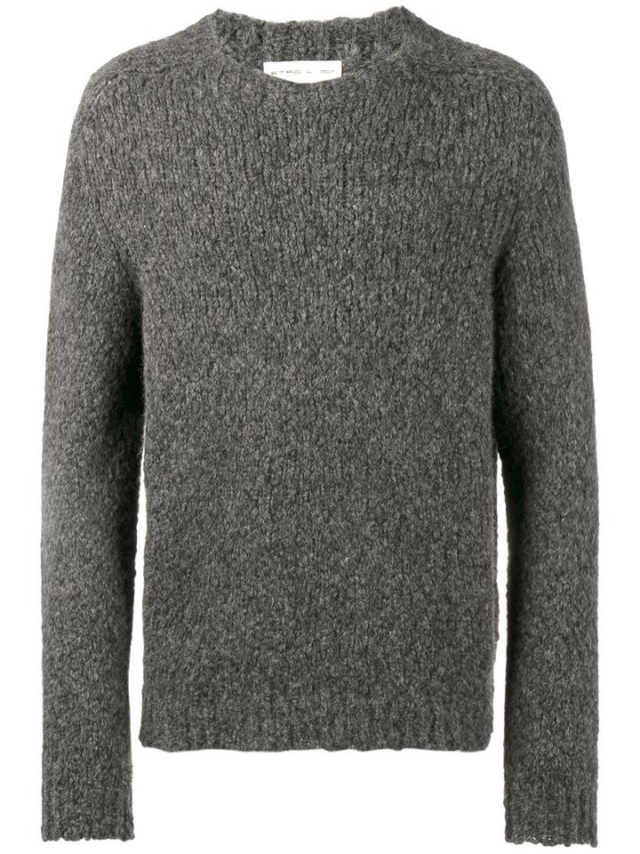 Etro - Knitted Crew Neck Sweater - Men - Nylon/wool/alpaca - M, Grey, Nylon/wool/alpaca