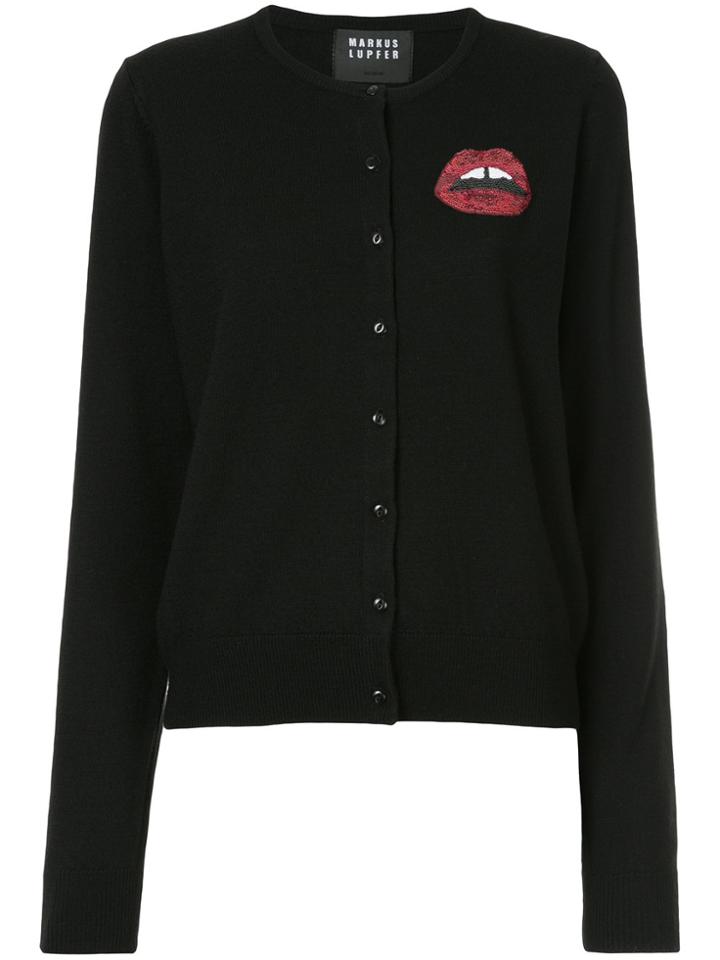 Markus Lupfer Sequin Lips Detail Cardigan - Black