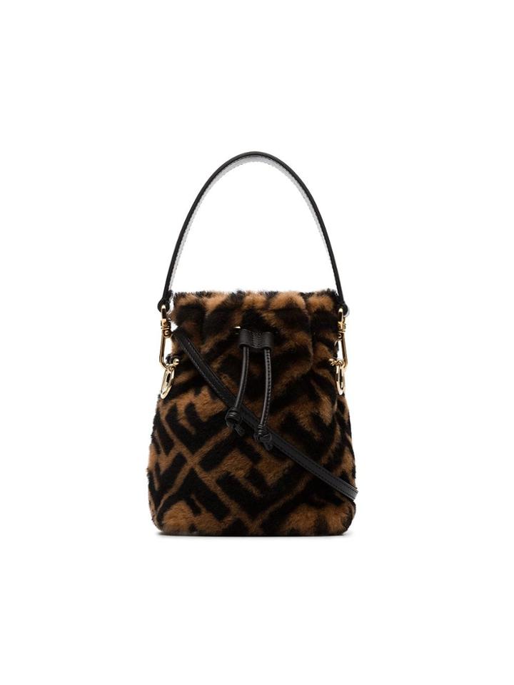 Fendi Logo Print Merino Wool Bucket Bag - Brown
