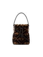 Fendi Logo Print Merino Wool Bucket Bag - Brown