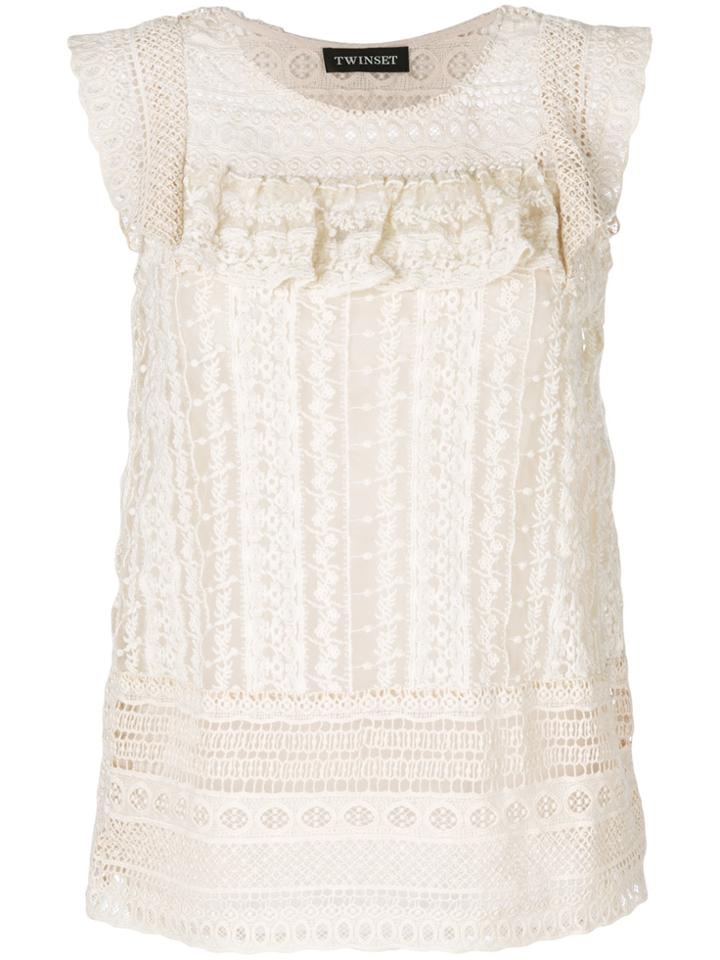 Twin-set Embroidered Fitted Top - Nude & Neutrals