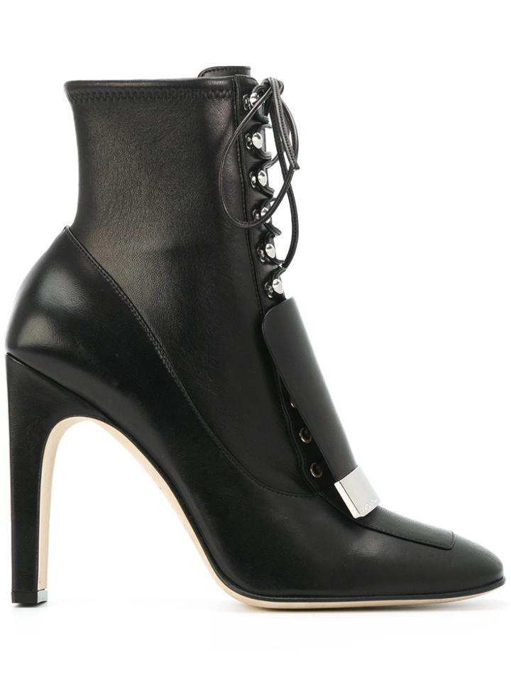 Sergio Rossi Lace-up Square Toe Boots - Black