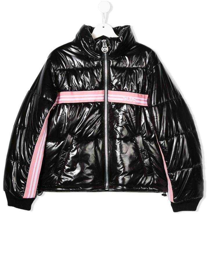 Gcds Kids Teen Padded Logo Tape Jacket - Black