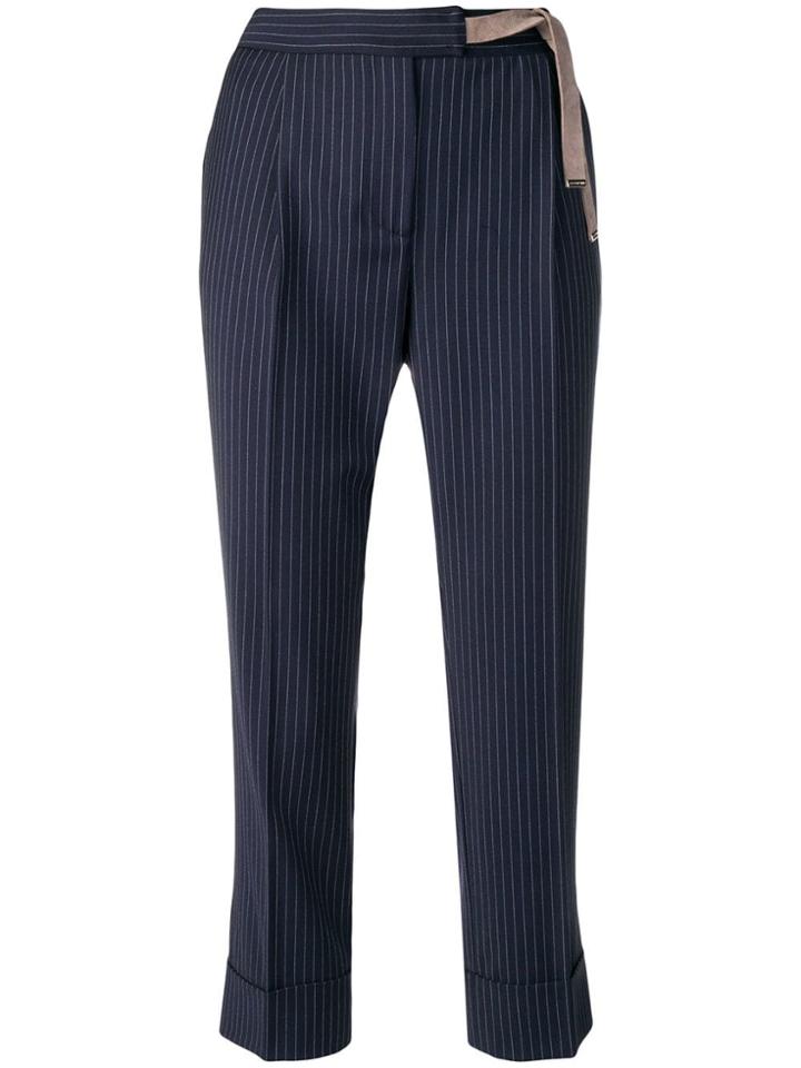 Les Copains Cropped Pinstripe Trousers - Blue