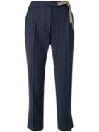 Les Copains Cropped Pinstripe Trousers - Blue