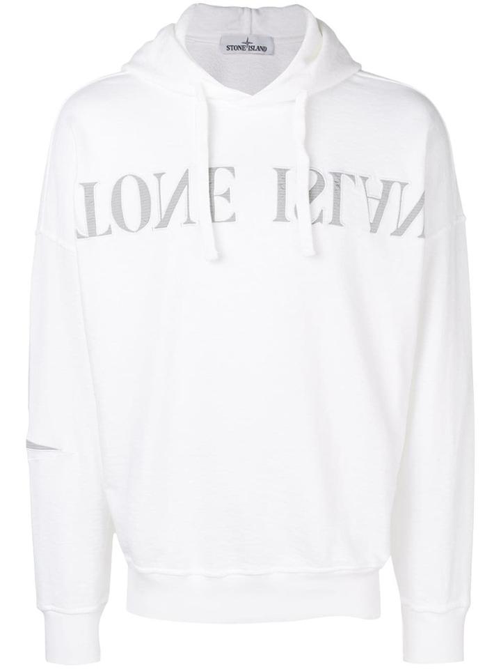 Stone Island Logo Print Hooded Sweatshirt - White