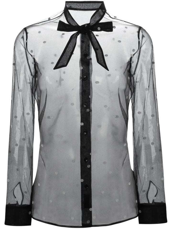 Saint Laurent Sheer Polka Dot Blouse, Women's, Size: 40, Black, Silk/viscose/polyester