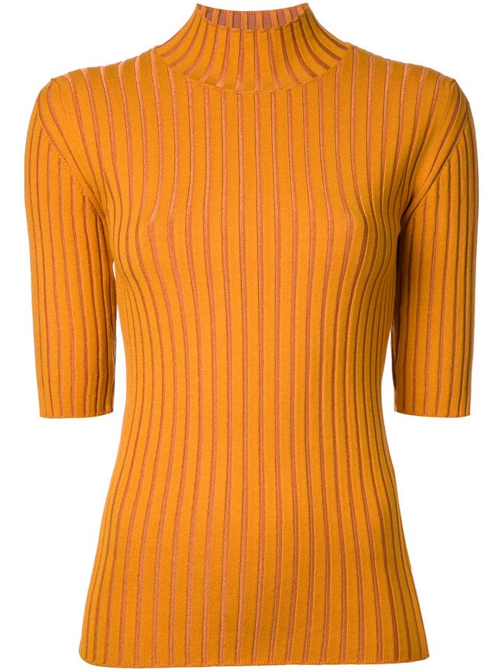 Le Ciel Bleu Pleated Jumper, Women's, Size: 36, Yellow/orange, Polyester/rayon