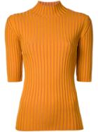 Le Ciel Bleu Pleated Jumper, Women's, Size: 36, Yellow/orange, Polyester/rayon
