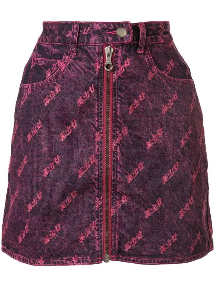 Ground Zero Zipped Denim Skirt - Pink