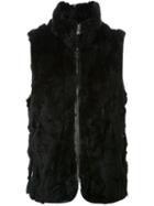 Loveless Rabbit Fur Zipped Gilet, Men's, Size: Medium, Black, Rabbit Fur/polyester