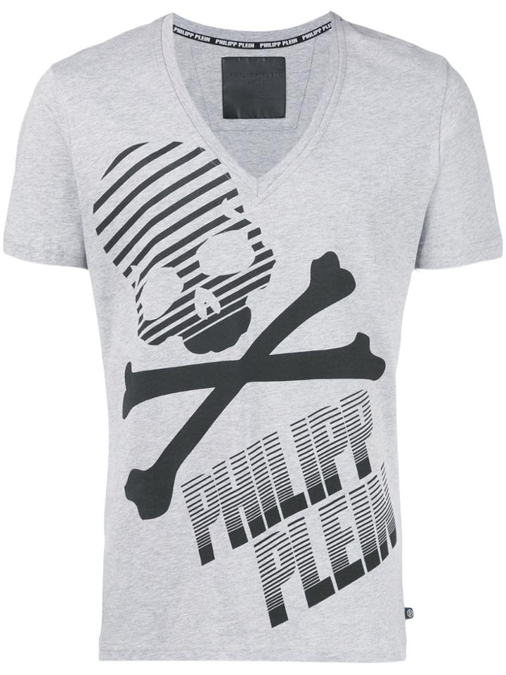 Philipp Plein Printed V-neck T-shirt - Grey