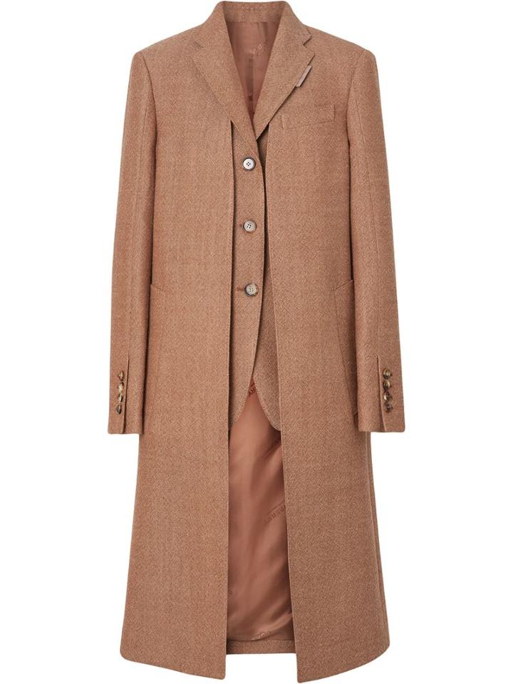 Burberry Waistcoat Detail Wool Tailored Coat - Brown